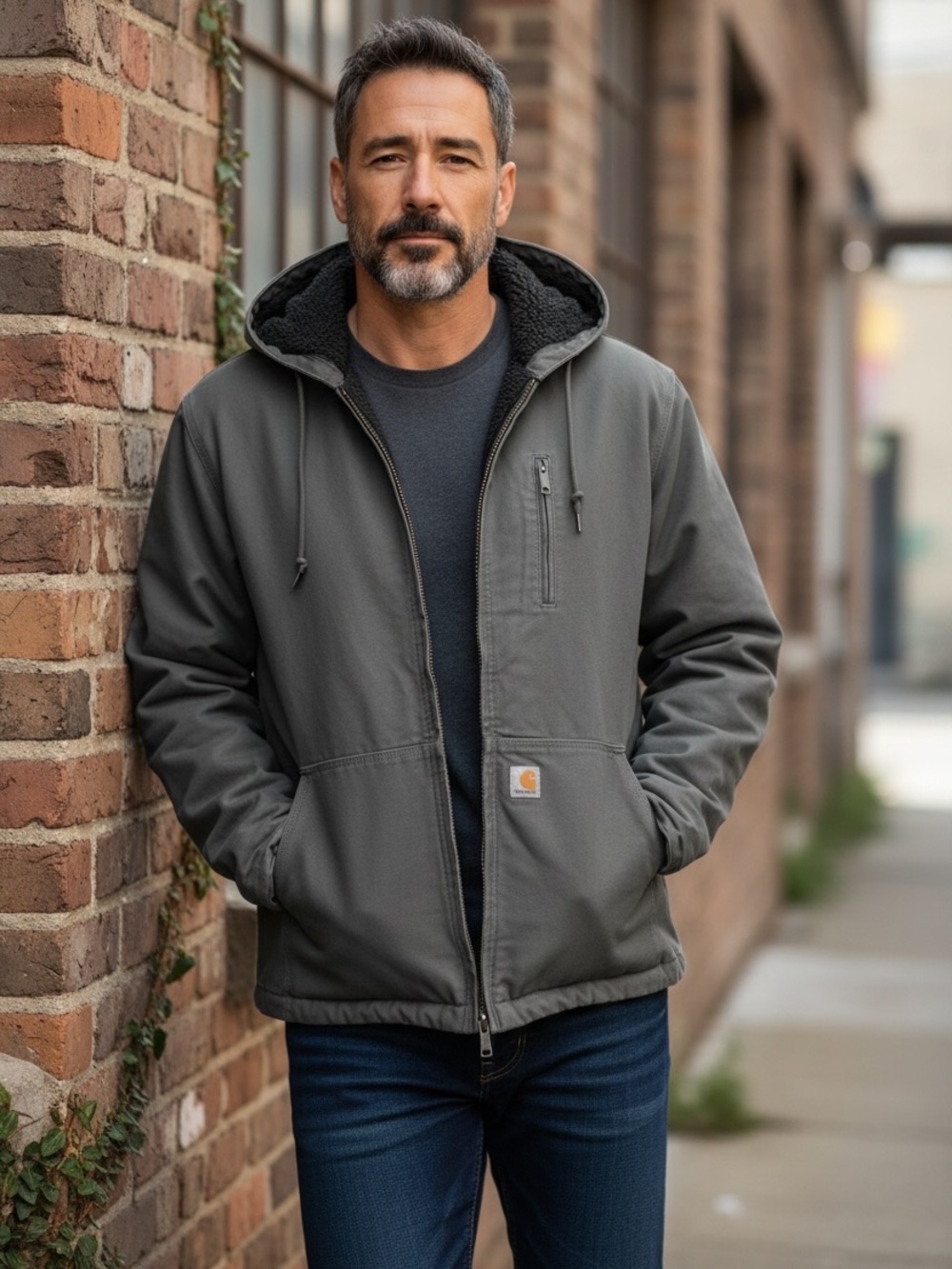 Carhartt Men’s Gray Full Swing Duck Canvas Sherpa Lined Waterproof Hooded Coat